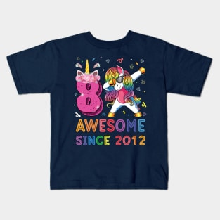 Awesome Since 2012 Dabbing Unicorn Shirt 8th Birthday Party Kids T-Shirt